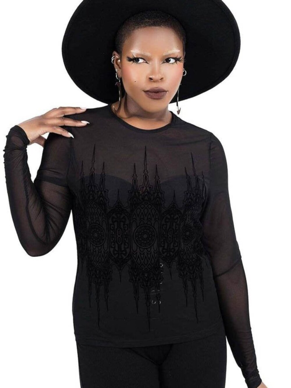 Killstar Madeline Mesh Gothic Cathedral Flocked Shirt